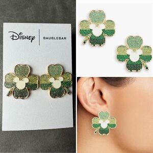 BaubleBar Disney's Mickey Paved Clover Earrings Green St Patrick NWT 44$
